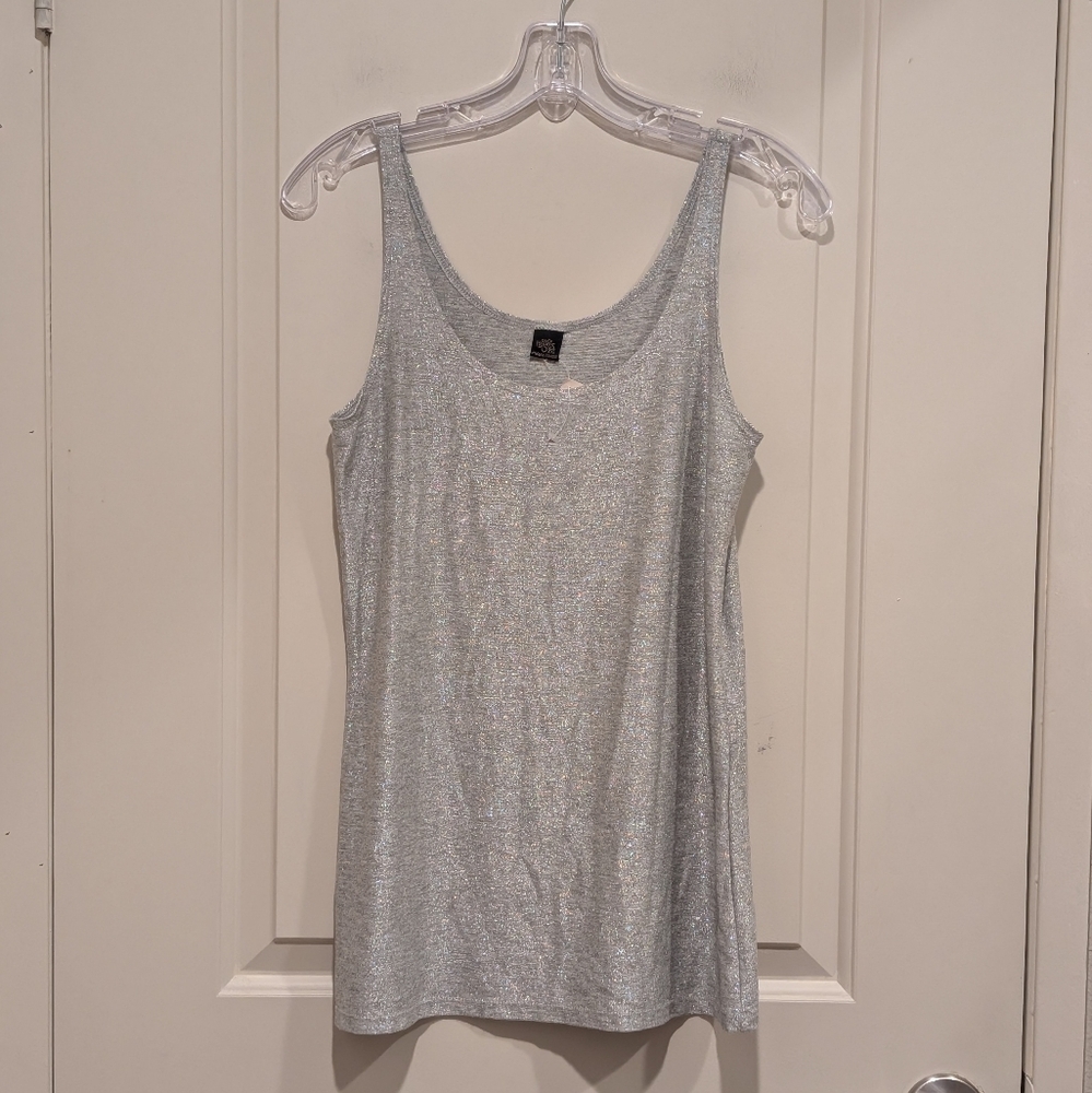 Only Hearts N.Y.C. Helena Stuart Silver Metallic Glitter Skinny Tank Top Large